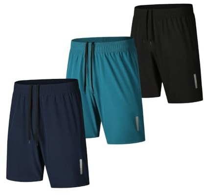 fovdtaa 3-pack sportshorts för män snabbtorkande shorts gym löpning träning träningskläder män löparshorts, #123-svart, blå, marinblå, XL