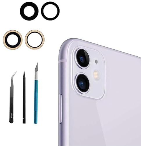 2 Pcs/Set 11 Caméra Verre Lentille de Remplacement pour iPhone 11 Arrière Caméra Arrière Verre Lentille De Rechange Couverture+Kit De Réparation, Anti-Lentille Scratch & Étanche
