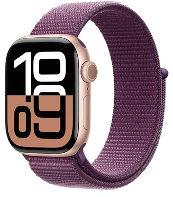 Apple Watch Series 10 (42 mm GPS) Montre connectée avec Boîtier en Aluminium Or Rose et Boucle Sport Prune. Suivi de l’activité Physique, app ECG, écran Retina Toujours activé, Neutre en Carbone