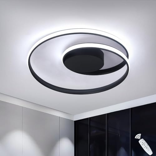 Kaniker Flush Mount Deckenleuchte mit Fernbedienung Led 18''Runde dimmbare Badezimmer Deckenleuchte Flur Licht mit 3 Farbtemperatur Lampe 47W für Schlafzimmer Flur Küche (Schwarz)