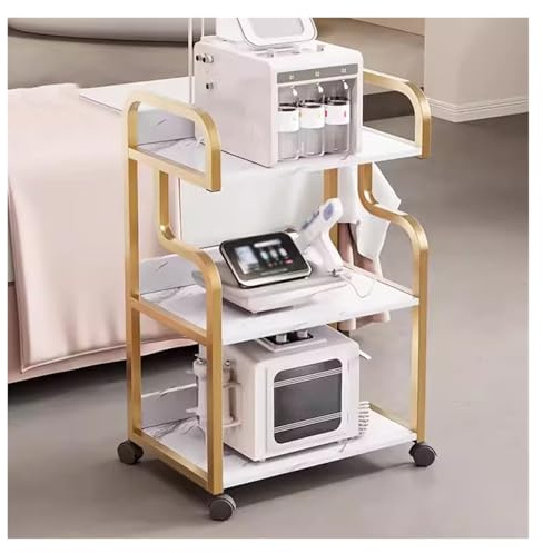 ERoomQ Gold 3-Tier Beauty Rolling Cart, Esthetician Machine Mobile Cart for Salon