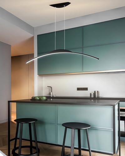 MOMOYY LED-Pendelleuchten Modernes Esszimmer Gebogene Pendelleuchte Dimmbare Barbeleuchtung Mit Fernbedienung Küchenbeleuchtung Kann in Küche Bar Restaurant Büro verwendet werden (black, 120cm)