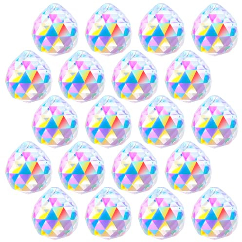 JYNTERPLAY 20Stück 30mm Kristallkugel Sonnenfänger Kristall Prisma | Glas Regenbogen Bunte Kristalle zum Aufhängen für Fenster Feng Shui Geschenk Ab Gefärbt