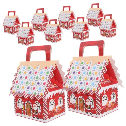 Luxshiny 10stücke Weihnachtsbonbonboxen aus Papier Geschenkboxen für Partys Gastgeschenkboxen Bonbonbehälter mit Griffen Keksschachteln für Weihnachten Dekorative Süßigkeitenboxen