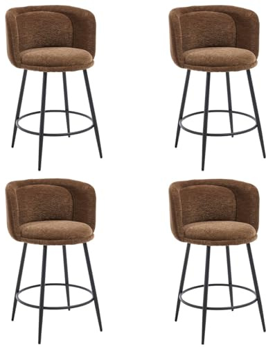 DAYALANE Barhocker 4er Set mit Lehne, Barstuhl Modern, Braun | Gepolsterter Küchenhocker aus Chenille, Bistrohocker Bar Stool für Küche Bistro Café & Theke