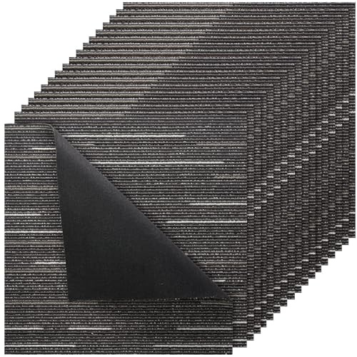 VEVOR Dalle de Moquette Réutilisable, 61x61 cm, Lot de 24, Couverture 8,9 ㎡, Épaisseur 6 mm, à Poils Ras, Revêtement de Sol Doux Modulaire Carré pour Salon, Bureau, Chambre de Séjour, Intérieur, Gris