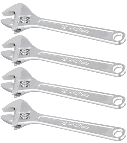 SOUJAP Juego de llaves inglesas ajustables, 30 cm, apertura de mandíbula de 4 cm, plata, 4 piezas