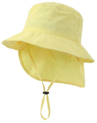 RoxNvm Fiskargubbe Hatt för Pojke, Solhatt för Baby med Halsskydd, Justerbar UV-skyddshatt för Spädbarn UPF 50, Fiskargubbe, Stränderhattar Barnmössa för 2 till 4 År (Vit), Gul, M
