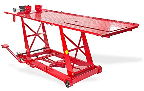 Dema Hydraulische Motorradhebebühne – Montagerampe, Motorradheber, Hebebühne, 454 kg Tragkraft, rutschfeste Arbeitsfläche, Sicherungsstange, Werkstatt-Lift