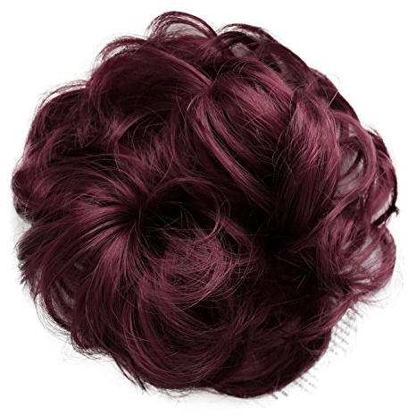 CAISHA Messy Scrunchie Bun Voluminous Wavy Hairpiece Heat-resistant Synthetic Fibres Wine Red G27A