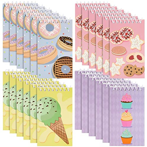 24-pack spiralanteckningsblock med 4 efterrättsdesigner, fodrade, 7,6 x 12,7 cm