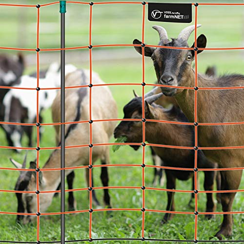 VOSS.farming Premium Elektronetz 108cm farmNET® 50m Schafzaun Ziegennetz 14 Pfähle 2 Spitzen orange