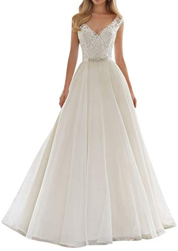 JAEDEN Robe de mariée Longue Robe Nuptiale Femme Robe de Mariage Princesse V-Cou Organza Ivoire EUR46