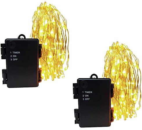 Vanorell 2 x 100 LEDs KUPERDRAHT Drahtbeleuchtung außen innen Batterie Lichterkette Außenbeleuchtung Batteriebetrieben IP44 Batteriegehäuse Timer Weihnachten Dekoration Warmweiß