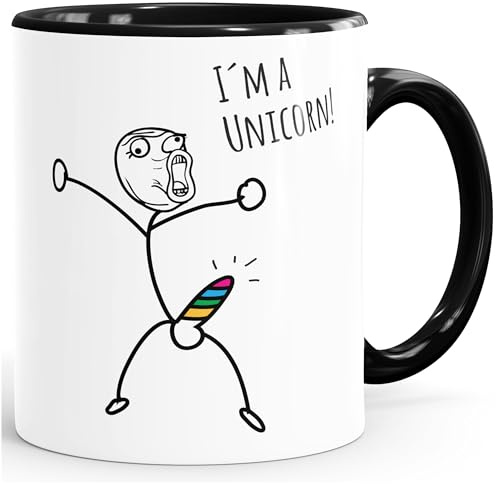 MoonWorks® Kaffee-Tasse mit Spruch I`'m a unicorn Motiv lustiges Strichmännchen Penis Einhorn Parodie Bürotasse Kaffeebecher Schwarz Keramik-Tasse