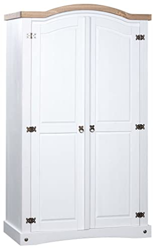 vidaXL Kiefer Kleiderschrank Mexiko-Stil Corona 2 Türen Garderobenschrank Schlafzimmerschrank Dielenschrank Holzschrank Schrank Weiß