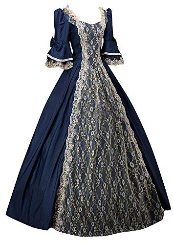 YEBIRAL Damen 1/2 Ärmel Renaissance Mittelalter Kleid Party Viktorianischen Königin Kleider Gothic Jahrgang Prinzessin Spitzenkleid Bodenlänge Maxikleid