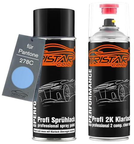 TRISTARcolor Autolack Set Spraydose für Pantone 278C Blue + 2K-Klarlack | Set aus Basislack + 2K Klarlack, Sprühdosen 400ml