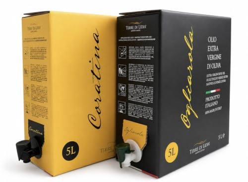 Terre di Lidia - Olio extravergine di oliva - 1 bag in box (5L) Varietà Coratina, Gusto intenso + 1 bag in box (5L) Varietà Ogliarola, Gusto delicato (10L) - Filiera corta - Produzione 100% italiana