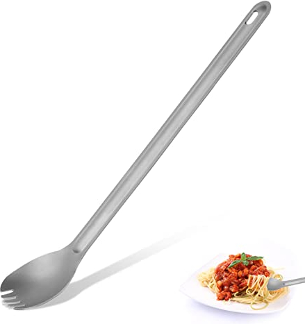 Titanium Long Handle Spork and Spoon, Titanium Forkspoon Portable Flatware Camping Long Spork Camping Metal Cutlery Reusable Picnic Spoon Fork for Outdoors Hiking Travel