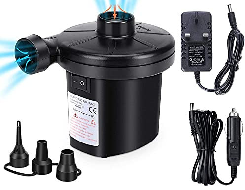 Electric Air Pump, Air Pump for Quick Inflator/Deflator with 3 Nozzles, Camping Electric Pumps Portable (Home/Car), Air Mattress Pump for Inflatable Boat/Air Mattress/Pool/Inflated Toy/Yoga Ball
