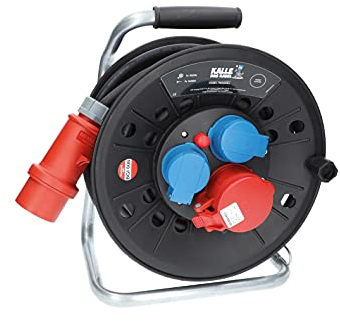 KALLE DAS KABEL Kabeltrommel RED Starkstrom mit 2 Schukosteckdosen und einer CEE 400V Steckdose H07RN-F 5G 2,5mm² 20 Meter für Handwerker Heimwerker Baustellen und dem Einsatz im Außenbereich