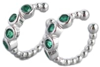 LOKILOKI Echt 925 Sterling Silber Einfach Grüner Zirkon Kein Piercing Ohrclips Für Frauen Party Vintage Rock Ohrstulpe Schmuck Geschenke