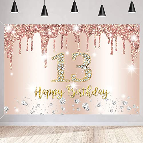13. Geburtstag Deko für Mädchen, 13 Geburtsta g Banner Roségold 13. Geburtstag Stoff Schild Plakat, Happy 13 Birthday Hintergrund Banner Mädchen Geburtstagsfeier Deko