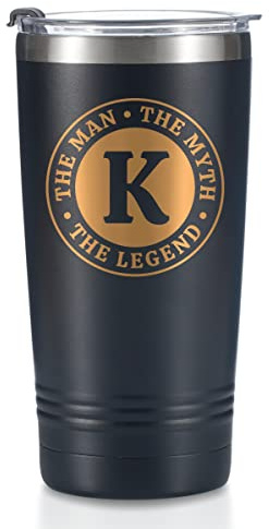Onebttl The Man The Myth The Legend Mug with Initials, Monogrammed Stainless Steel Travel Tumbler for Men, Funny Personalised Coffee Cup, Custom Birthday Christmas Gifts for Him, 590 ml, K