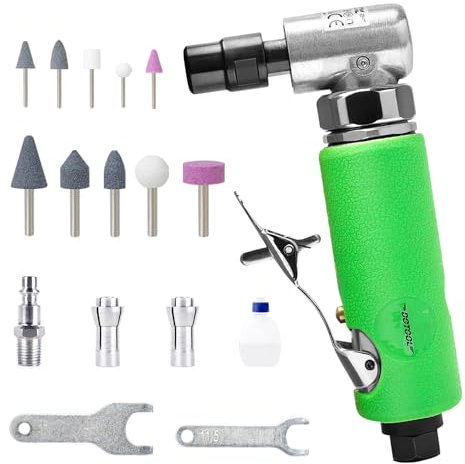 DOTOOL 1/4'' Air Die Grinder Kit 22000 RPM Right Angle Grinder 90 Degree Head Edge Series Pneumatic Rear Exhaust Quick Connector with 1/4 and 1/8 Collets for Grinding, Polishing, Cutting and More