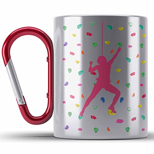 Trendation - Klettern Edelstahl Tasse Karabiner Geschenk Hobby Kletterer Geschenkidee Lustige Edelstahl Tasse Karabiner (Rot)