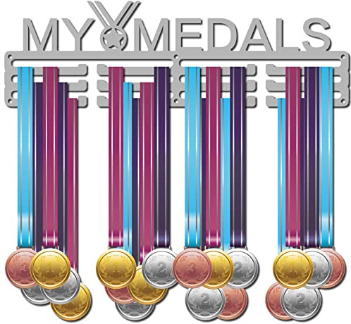 CREATCABIN My Medals Holder Sport Hanger Display Stand Wall Mount Decor Medals Holders for Sports Home Badge 3 Rung Medalist Running Gymnastics Over 60 Medals 15.7inch