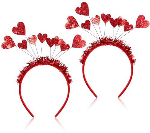 LALAFINA Valentinstag Herz Kopf Boppers Stirnbänder Pailletten Liebe Haarbänder Rote Herz Haarreifen Partyzubehör (2 Stück)