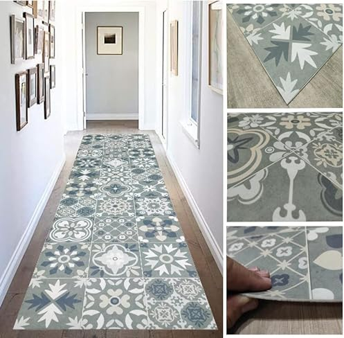 Tadi & Imperio1979 Tapis de Sol en Vinyle hydraulique avec Bleu, Or et Argent, pour Couloir pour Salon, Cuisine, Chambre à Coucher ou Moquette, Vinyle hydraulique, Article 863