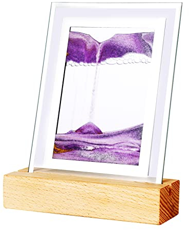 Sablier 3D Peinture de Sable Qui Coule, Cadre Sable Mouvant Paysage avec LED, Art Mouvant Image Dynamique SableCadre en Verre Carrée, Base en Bois pour Cadeau Décoration de Sablier de Paysage