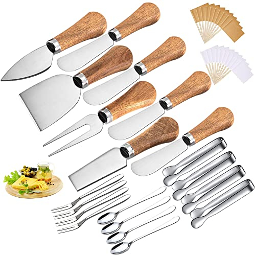 YUANQIAN Charcuterie Board Accessories Spreader Knife Set Cheese Butter with Wooden Handles Mini Serving Tongs Spoons Forks Toothpick Flags for Party Wedding Christmas (SDE-3)