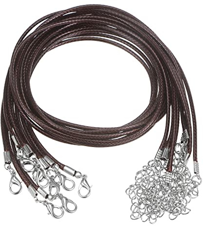 sourcing map 10 cuerdas enceradas a granel, 16 pulgadas y 2 mm de diámetro, cuerda con cierre para colgantes, pulseras, collares, suministros para hacer joyas, color marrón oscuro