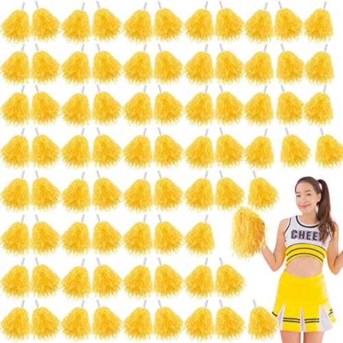 Meooeck 80 Pcs Cheerleading Pom Poms Sports Dance Spirit Cheer Pompoms with Handles Plastic Cheerleader Stuff for Sport Game Gymnastics Football Basketball Sports Team Dance Club Party(Yellow)