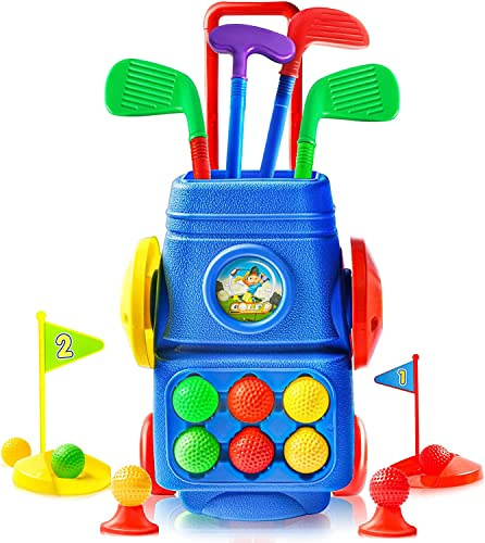 Doloowee Set di giocattoli da golf per bambini, set da gioco, giocattolo sportivo, con 4 mazze da golf colorate, 6 palline, 2 fori di esercizio, giocattolo per ragazzi, ragazze, 3+anni