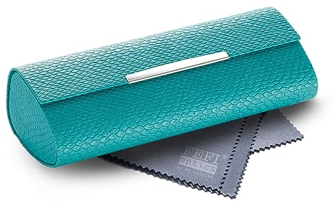 FEFI - Elegantes Hardcase Brillenetui im Schlangenleder-Design mit Chrome-Zierleiste (Türkis)