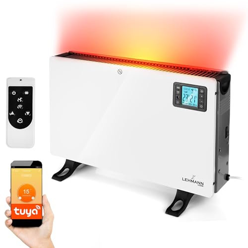LEHMANN LHOHC-2013C Termoconvettore Elettrico 2000W, con 3 Livelli di Riscaldamento, Termostato Regolabile con Telecomando, Silenzioso, Compatibile con WiFi, Ideale stufa per casa e ufficio