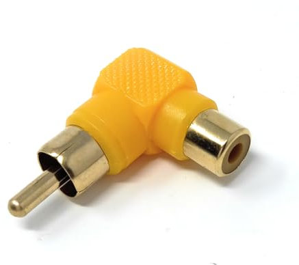 DRUT 1pcs RCA Phono Right Angled Adapter Audio Plug to Socket Male to Female Gold Plated (Yellow)