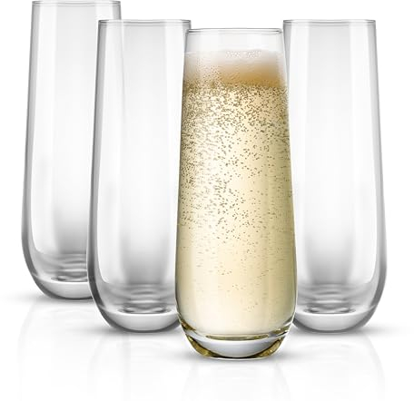 KooK Copas de champán, copas de champán, copas de mimosa, copas de champán sin tallo, juego de 8, 9.5 onzas, rosa, Prosecco, para bodas y fiestas (juego clásico de 4)