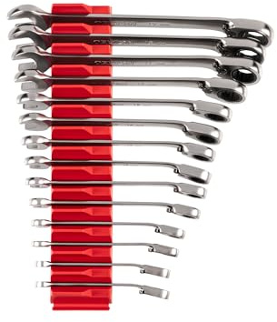 TEKTON Reversible 12-Point Ratcheting Combination Wrench Set with Modular Organizers, 14-Piece (6-19 mm) | WRC94302 | (6 - 19 mm), 12-Point, Satin Chrome Finish, Modular Organizer