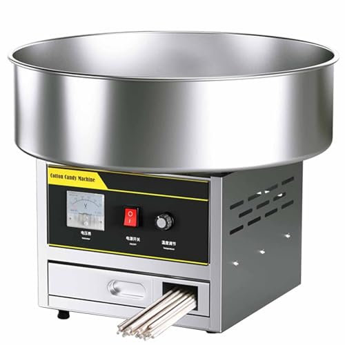 RESKIU Machine à Barbe à Papa Professionnelle 1200w Appareil à Barbe à Papa Commercial 7 PCS/Min Grand Bol en INOX pour Faire Bonbons Fête Anniversaire Enfants,Silver-220V