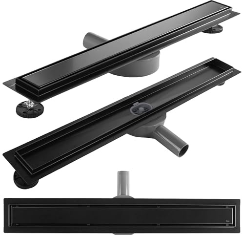 Rea Duschrinne Neox Pro Schwarz Matt 80 Edelstahl Duschablauf Siphon Bodenablauf für Badezimmer Dusche Bodenablauf (Mattschwarz)
