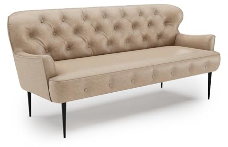 CAVADORE 3-Sitzer Küchensofa Amba, Trendige Sitzbank für Küche oder Esszimmer / 193 x 97 x 87 / Hochwertiges Mikrofaser: Beige