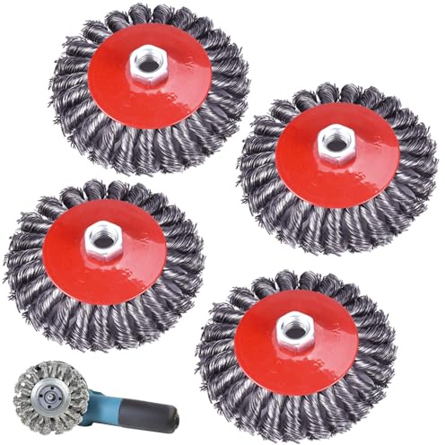 4 stycken trådborstvinkelslipar, M14 125 mm trådborstar för vinkelslipar, vinkelslip skivborste, krukborste, vinkelslip trådborstset för polering, avgrävning och avgradning (4)