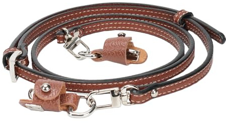 FLYAMAPIRIT Schultergurt für Longchamp Taschen, Damen, Ledergurt-Umrüstsatz, verstellbarer Ersatzgurt für Geldbörse, Handtaschen etc. (Cognac + Silberhaken, 0,9 cm breit)