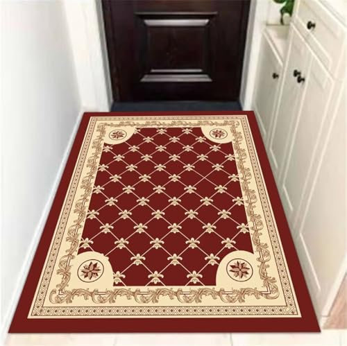 RUGMRZ Teppiche Wohnzimmer One Piece Teppich 150x200CM mädchen dünn rot Vintage Blumenmuster waschbarer bequemer
